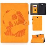 For Galaxy Tab A 8.0 (2015) T350 Embossing Sewing Thread Horizontal Painted Flat Leather Case with Sleep Function & Pen Cover & Anti Skid Strip & Card Slot & Holder(Khaki)