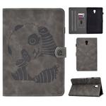 For Galaxy Tab A 10.5 T590 Embossing Sewing Thread Horizontal Painted Flat Leather Case with Sleep Function & Pen Cover & Anti Skid Strip & Card Slot & Holder(Gray)