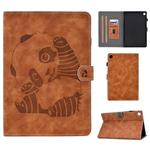 For Galaxy Tab S5e T720 Embossing Sewing Thread Horizontal Painted Flat Leather Case with Sleep Function & Pen Cover & Anti Skid Strip & Card Slot & Holder(Brown)