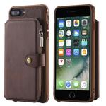 For iPhone 7 Plus / 8 Plus Zipper Shockproof Protective Case with Card Slots & Bracket & Photo Holder & Wallet Function(Coffee)