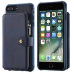 For iPhone 7 Plus / 8 Plus Zipper Shockproof Protective Case with Card Slots & Bracket & Photo Holder & Wallet Function(Blue)