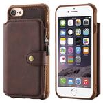For iPhone SE 2022 / SE 2020 / 8 / 7 Zipper Shockproof Protective Case with Card Slots & Bracket & Photo Holder & Wallet Function(Coffee)