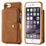 For iPhone SE 2022 / SE 2020 / 8 / 7 Zipper Shockproof Protective Case with Card Slots & Bracket & Photo Holder & Wallet Function(Brown)