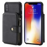 For iPhone X / XS Zipper Shockproof Protective Case with Card Slots & Bracket & Photo Holder & Wallet Function(Black)