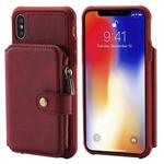 For iPhone X / XS Zipper Shockproof Protective Case with Card Slots & Bracket & Photo Holder & Wallet Function(Red)