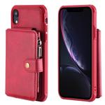 For iPhone XR Zipper Shockproof Protective Case with Card Slots & Bracket & Photo Holder & Wallet Function(Red)