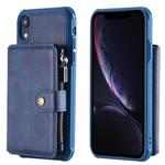 For iPhone XR Zipper Shockproof Protective Case with Card Slots & Bracket & Photo Holder & Wallet Function(Blue)