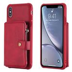 For iPhone XS Max Zipper Shockproof Protective Case with Card Slots & Bracket & Photo Holder & Wallet Function(Red)