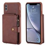For iPhone XS Max Zipper Shockproof Protective Case with Card Slots & Bracket & Photo Holder & Wallet Function(Coffee)