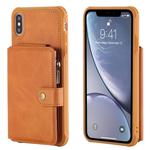 For iPhone XS Max Zipper Shockproof Protective Case with Card Slots & Bracket & Photo Holder & Wallet Function(Brown)