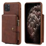 For iPhone 11 Pro Max Zipper Shockproof Protective Case with Card Slots & Bracket & Photo Holder & Wallet Function(Coffee)