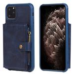 For iPhone 11 Pro Max Zipper Shockproof Protective Case with Card Slots & Bracket & Photo Holder & Wallet Function(Blue)
