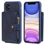 For iPhone 11 Zipper Shockproof Protective Case with Card Slots & Bracket & Photo Holder & Wallet Function(Blue)