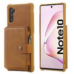 For Galaxy Note 10 Zipper Shockproof Protective Case with Card Slots & Bracket & Photo Holder & Wallet Function(Brown)