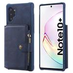 For Galaxy Note 10 Plus Zipper Shockproof Protective Case with Card Slots & Bracket & Photo Holder & Wallet Function(Blue)