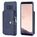 For Galaxy S8 Zipper Shockproof Protective Case with Card Slots & Bracket & Photo Holder & Wallet Function(Blue)