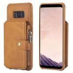 For Galaxy S8 Zipper Shockproof Protective Case with Card Slots & Bracket & Photo Holder & Wallet Function(Brown)