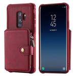For Galaxy S9 Plus Zipper Shockproof Protective Case with Card Slots & Bracket & Photo Holder & Wallet Function(Red)