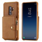 For Galaxy S9 Plus Zipper Shockproof Protective Case with Card Slots & Bracket & Photo Holder & Wallet Function(Brown)