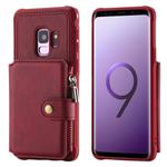 For Galaxy S9 Zipper Shockproof Protective Case with Card Slots & Bracket & Photo Holder & Wallet Function(Red)