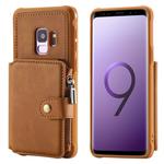 For Galaxy S9 Zipper Shockproof Protective Case with Card Slots & Bracket & Photo Holder & Wallet Function(Brown)