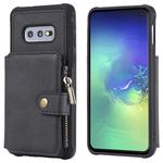 For Galaxy S10e Zipper Shockproof Protective Case with Card Slots & Bracket & Photo Holder & Wallet Function(Black)