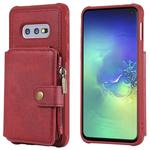 For Galaxy S10e Zipper Shockproof Protective Case with Card Slots & Bracket & Photo Holder & Wallet Function(Red)