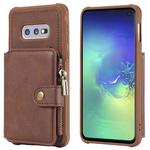 For Galaxy S10e Zipper Shockproof Protective Case with Card Slots & Bracket & Photo Holder & Wallet Function(Coffee)