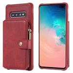 For Galaxy S10 Plus Zipper Shockproof Protective Case with Card Slots & Bracket & Photo Holder & Wallet Function(Red)