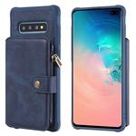 For Galaxy S10 Plus Zipper Shockproof Protective Case with Card Slots & Bracket & Photo Holder & Wallet Function(Blue)