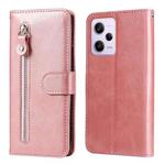 For Xiaomi Redmi Note 12 Pro 5G China Calf Texture Zipper Leather Phone Case(Rose Gold)