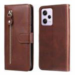 For Xiaomi Redmi Note 12 Pro 5G China Calf Texture Zipper Leather Phone Case(Brown)
