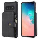 For Galaxy S10 Zipper Shockproof Protective Case with Card Slots & Bracket & Photo Holder & Wallet Function(Black)
