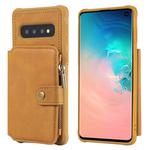 For Galaxy S10 Zipper Shockproof Protective Case with Card Slots & Bracket & Photo Holder & Wallet Function(Brown)