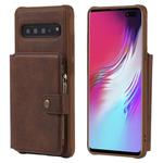 For Galaxy S10 5G Zipper Shockproof Protective Case with Card Slots & Bracket & Photo Holder & Wallet Function(Coffee)