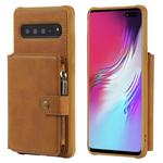 For Galaxy S10 5G Zipper Shockproof Protective Case with Card Slots & Bracket & Photo Holder & Wallet Function(Brown)