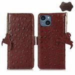 For iPhone 14 Ostrich Pattern Genuine Leather RFID Phone Case(Coffee)