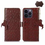 For iPhone 14 Pro Ostrich Pattern Genuine Leather RFID Phone Case(Coffee)