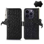 For iPhone 14 Pro Ostrich Pattern Genuine Leather RFID Phone Case(Black)
