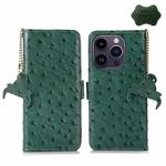 For iPhone 14 Pro Max Ostrich Pattern Genuine Leather RFID Phone Case(Green)