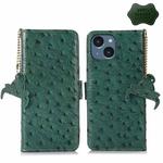 For iPhone 15 Ostrich Pattern Genuine Leather RFID Phone Case(Green)