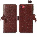 For iPhone SE 2024 Ostrich Pattern Genuine Leather RFID Phone Case(Coffee)