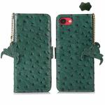 For iPhone SE 2024 Ostrich Pattern Genuine Leather RFID Phone Case(Green)