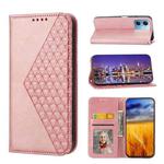 For Xiaomi Redmi Note 12 China Cubic Grid Calf Texture Magnetic Leather Phone Case(Rose Gold)