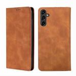 For Samsung Galaxy A14 5G Skin Feel Magnetic Horizontal Flip Leather Phone Case(Light Brown)