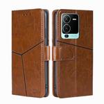 For vivo V25 Pro 5G Geometric Stitching Horizontal Flip Leather Phone Case(Light Brown)