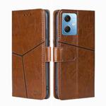 For Xiaomi Redmi Note 12 China Geometric Stitching Horizontal Flip Leather Phone Case(Light Brown)