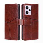 For Xiaomi Redmi Note 12 Pro 5G China Geometric Stitching Horizontal Flip Leather Phone Case(Dark Brown)