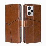 For Xiaomi Redmi Note 12 Pro+ China Geometric Stitching Horizontal Flip Leather Phone Case(Light Brown)