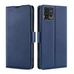 For Motorola Moto G72 4G Ultra-thin Voltage Side Buckle Horizontal Flip Leather Phone Case(Blue)